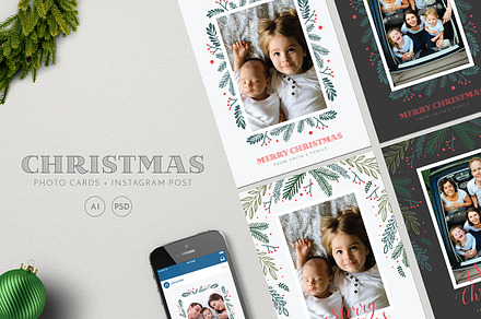 Christmas Photo Cards + Instagram, a Card Template by Guuver