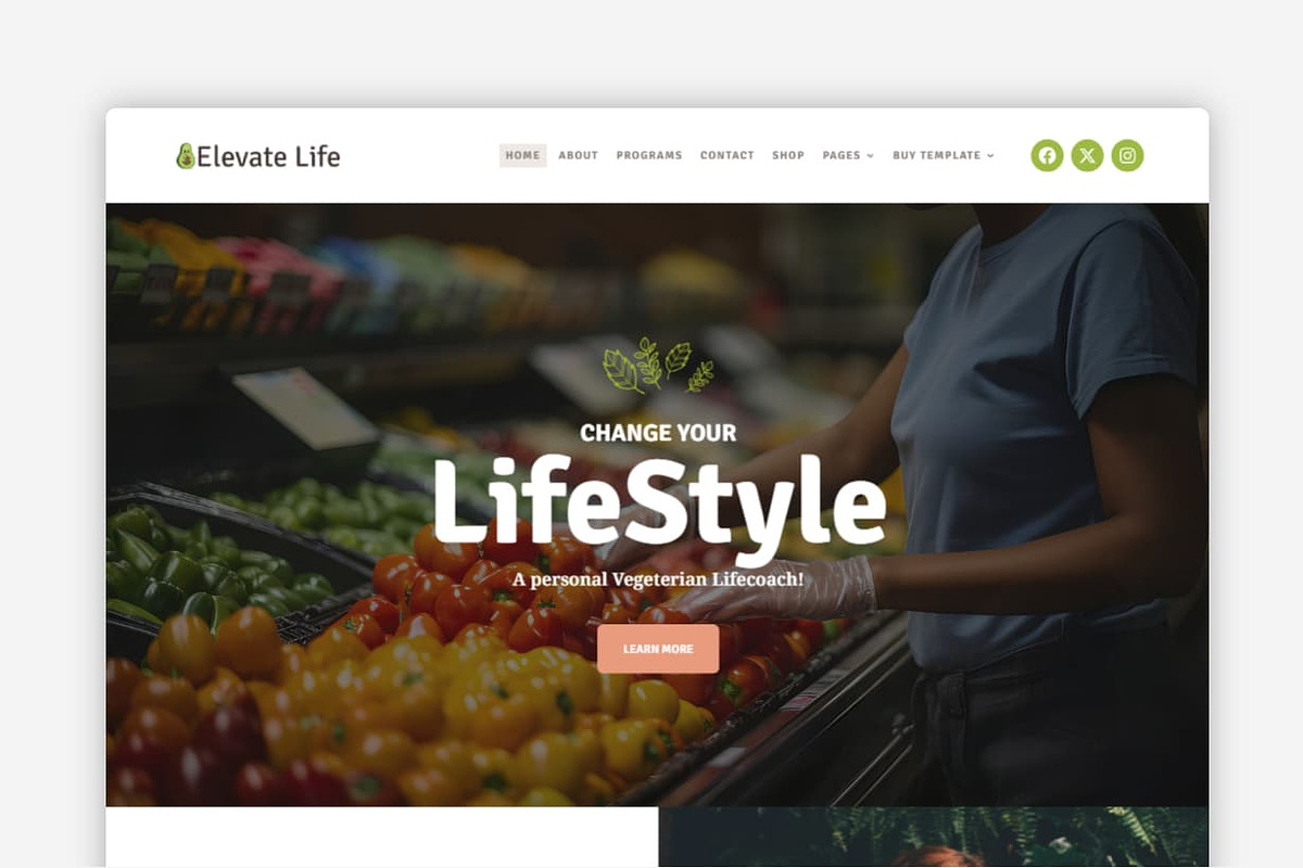 Elevate Life – Dietitian WP Theme, a WordPress Template by Your Theme Shop (Photo 1 of 9)