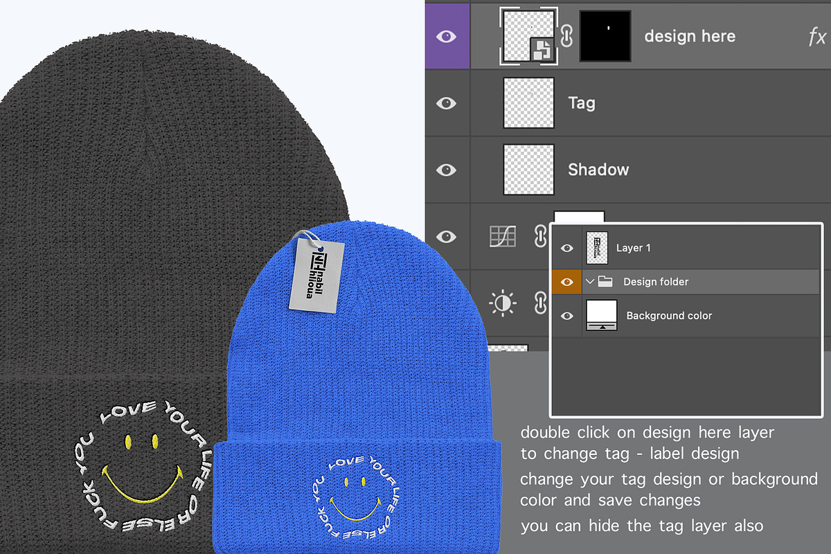 embroidered BEANIE HAT PSD Mockup, a Hat Mockup by NH graphic (Photo 4 of 4)