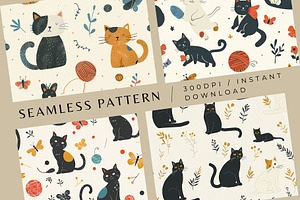 4 Cozy Cats Seamless Patterns