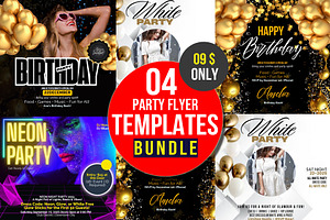 4 Editable Party Flyers Bundle