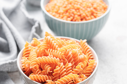 Red lentil fusilli pasta., a Food & Drink Photo by Olena Rudo