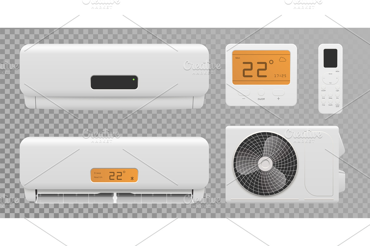 Modern Split Air Conditioner System, a Technology Illustration by Lemberg Vector