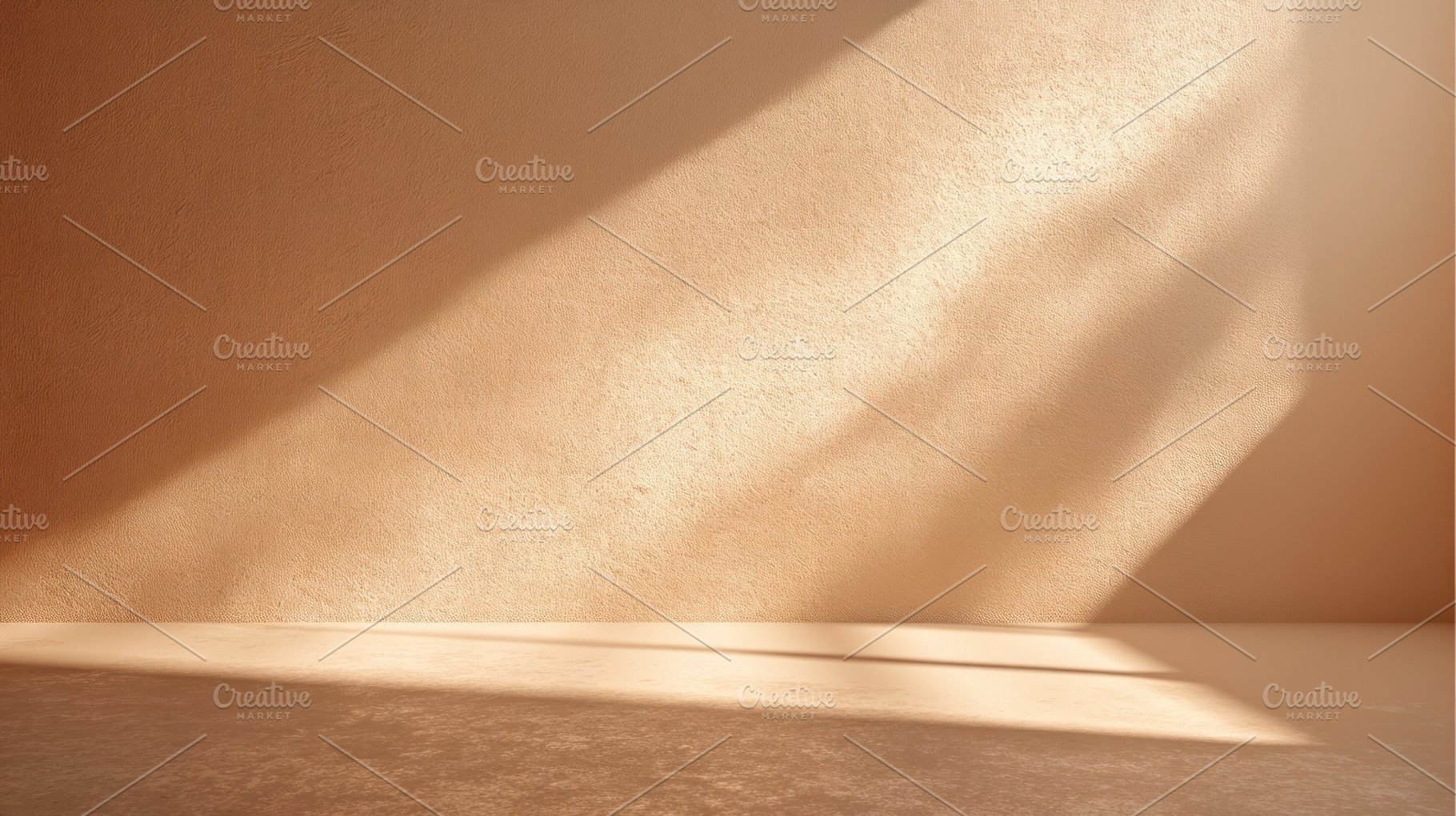 Empty beige room with textured walls and dramatic sunlight casti, an Abstract Photo by José Manuel Gelpi