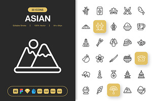 Asian Icons, an Outline Icon by Spacepixel Creative