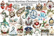 Merry Maritime Christmas Clipart, a Seasonal Illustration by CitraGraphics (Thumbnail 1 of 9)