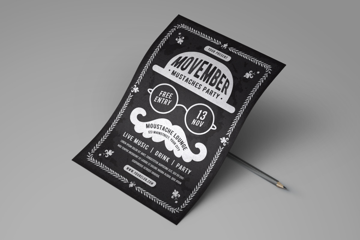 Movember Mustache Party Flyer Set, a Flyer Template by monogrph (Photo 4 of 4)
