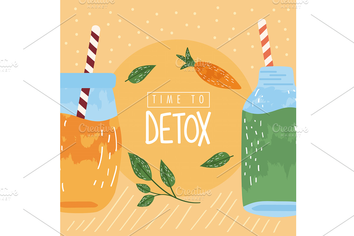 time to detox lettering card, a Food Illustration by studiogstock