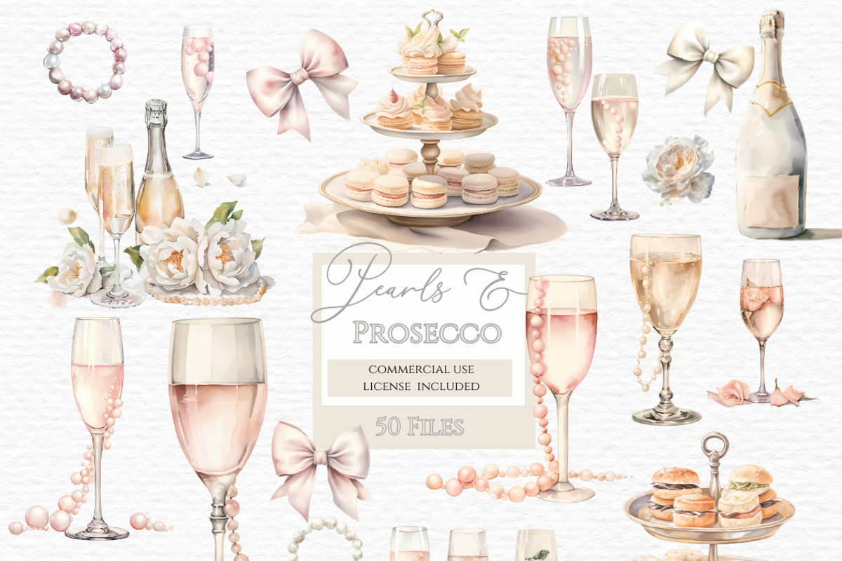 Prosecco and pearls clipart, a Food Illustration by Invite to Clipart (Photo 1 of 6)