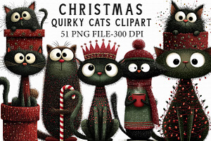 Quirky Christmas Cats Clipart, an Illustration by Libby Wishes