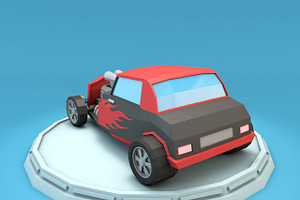 Cartoon Hot Rod Racing Car Low Poly