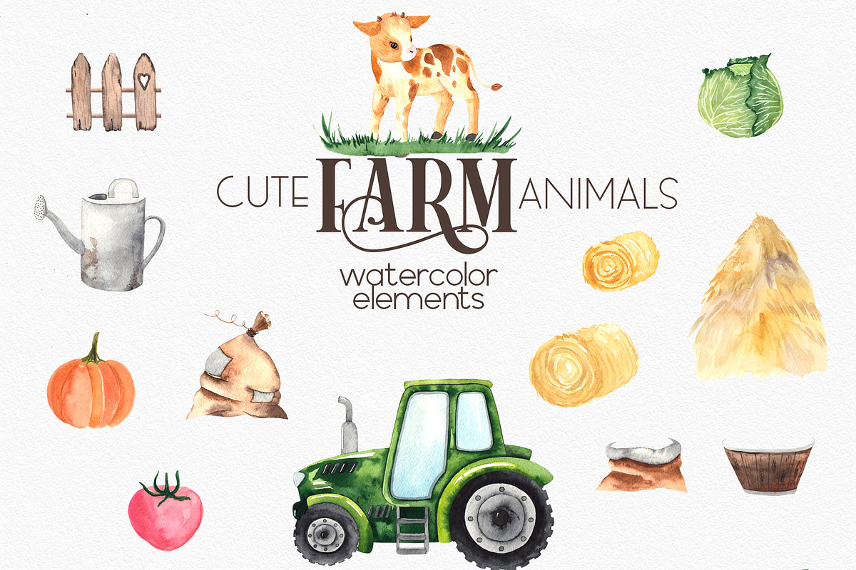 Watercolor Farm Animals, an Object Graphic by Ana-Sakuta (Photo 18 of 20)