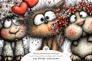 Woodland Valentine Portraits Clipart, an Illustration by SinaCreation