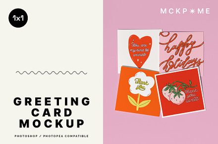 Four 1x1 Square cards mockup, a Merchandise Mockup by MCKP*ME