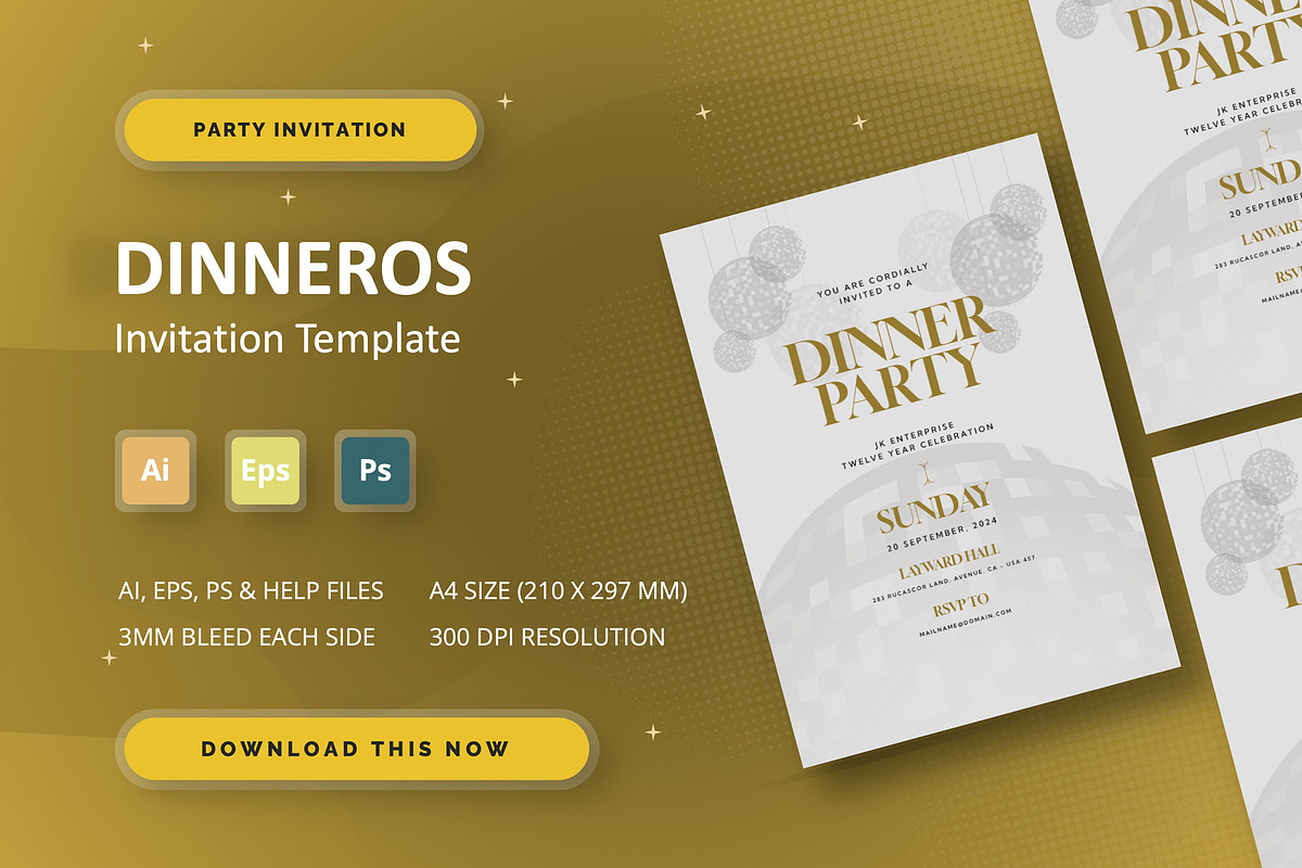 Dinneros - Party Invitation, an Invitation Template by StreaksideStd