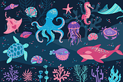 Sea Animals Marine Art Vector Set, an Animal Illustration by Neliakott ♥ (Thumbnail 2 of 11)