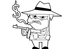 Outlined Funny Mafia Pug, an Illustration by HitToon