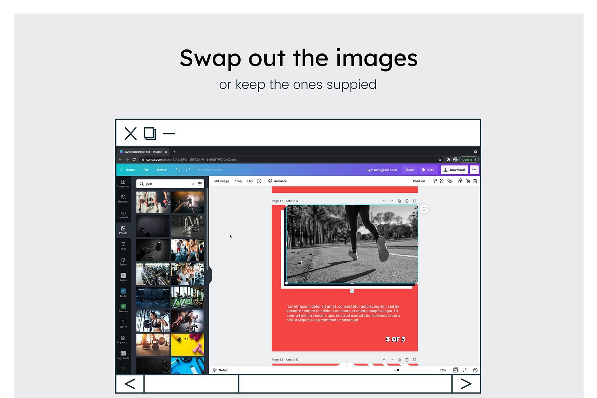 Gym Instagram Feed Canva Templates, a Social Media Template by Cultive Creative (Photo 7 of 13)