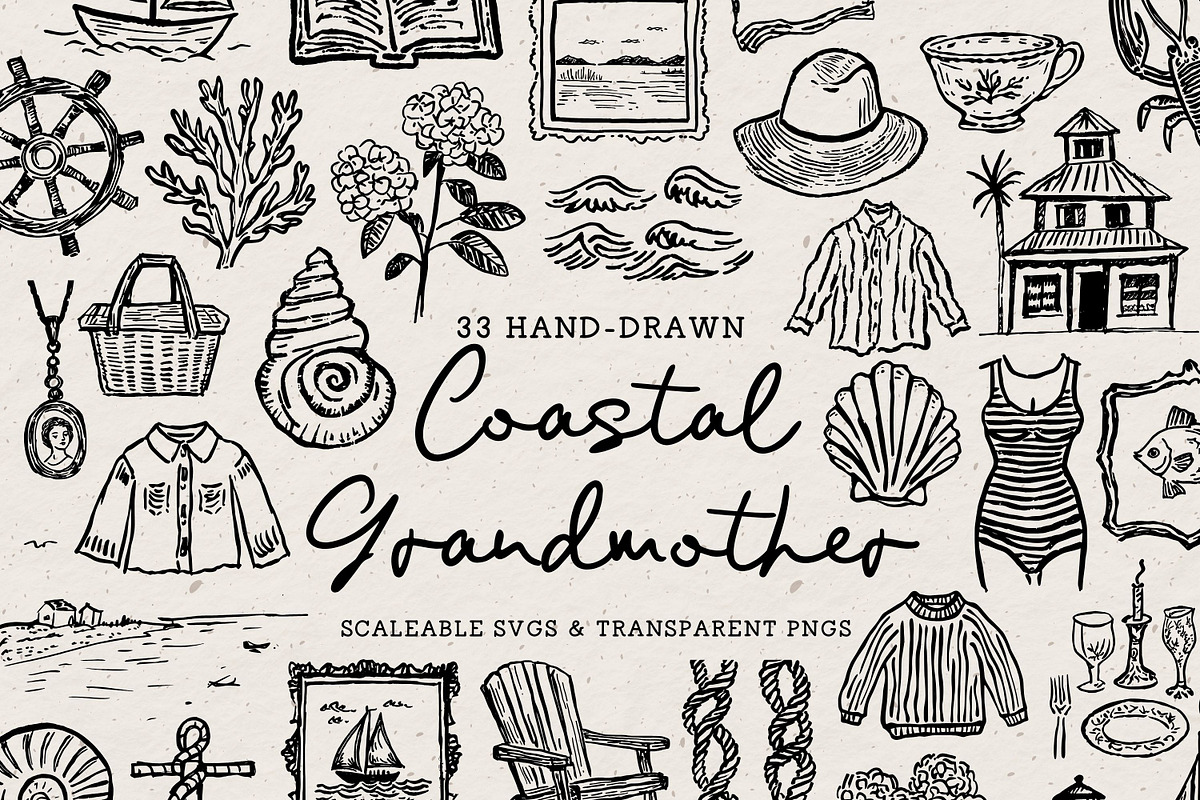 Coastal Grandmother Clipart Set, an Object Illustration by The October Creative (Photo 1 of 6)