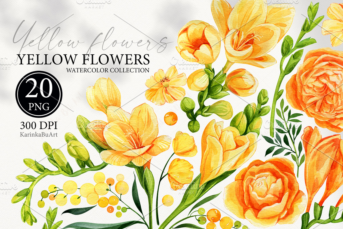 Watercolor Yellow flowers wildflower, an Object Graphic by KarinkaBU (Photo 1 of 7)