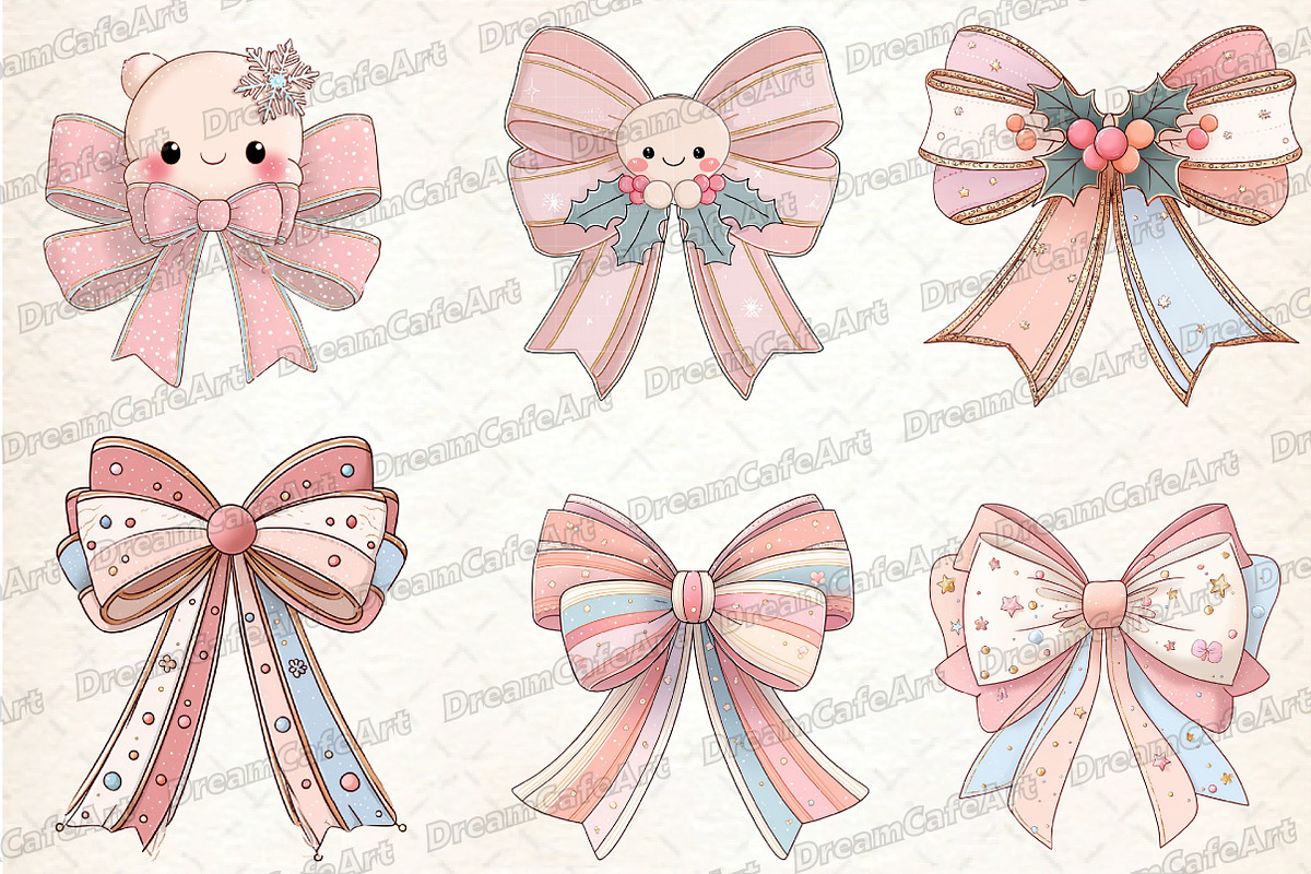 Pastel Kawaii Christmas Bow Clipart, an Illustration by DreamCafeArt (Photo 3 of 8)