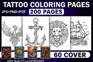 200 Tattoo Coloring Pages, a Decorative Illustration by Design Station