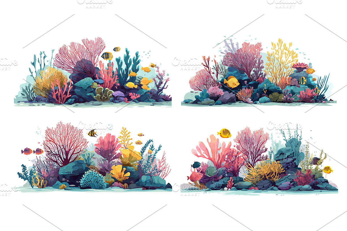 Cartoon ocean reefs. Sea reef corals, an Illustration by Stock-Smart-Start