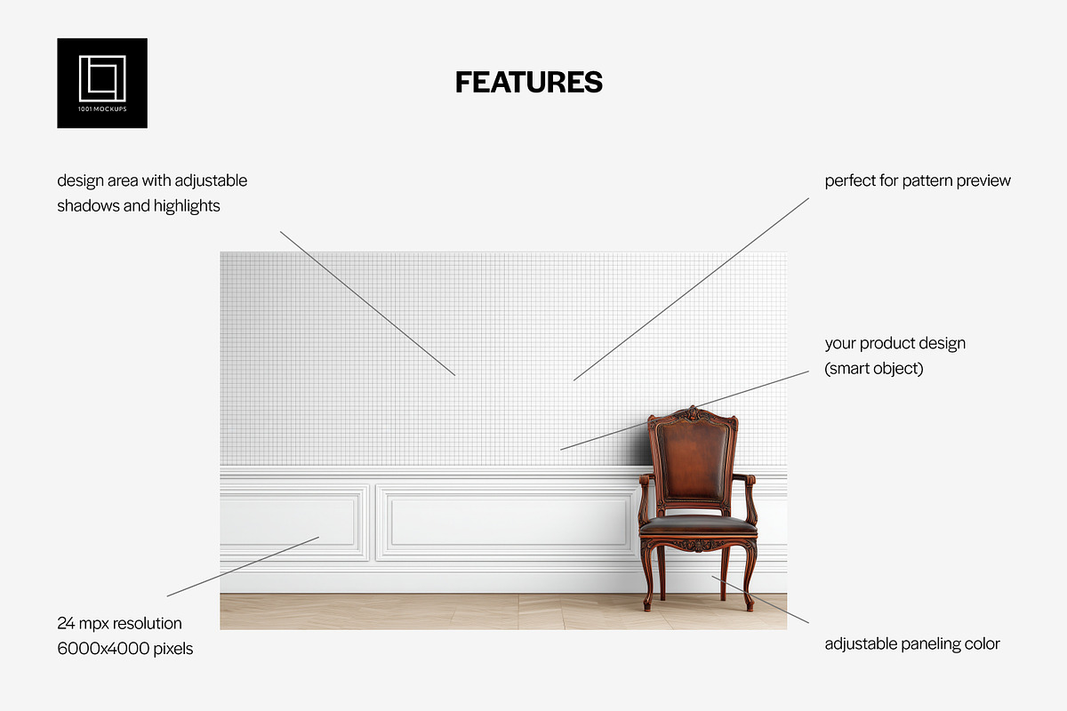Vintage Wallpaper Paneling Mockup, a Household Mockup by 1001 mockups (Photo 2 of 7)