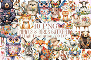 Summer Folk Animals & Birds Butterfl, an Illustration by Sublimation Artist