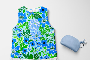 Blue And Green Seamless Floral Print