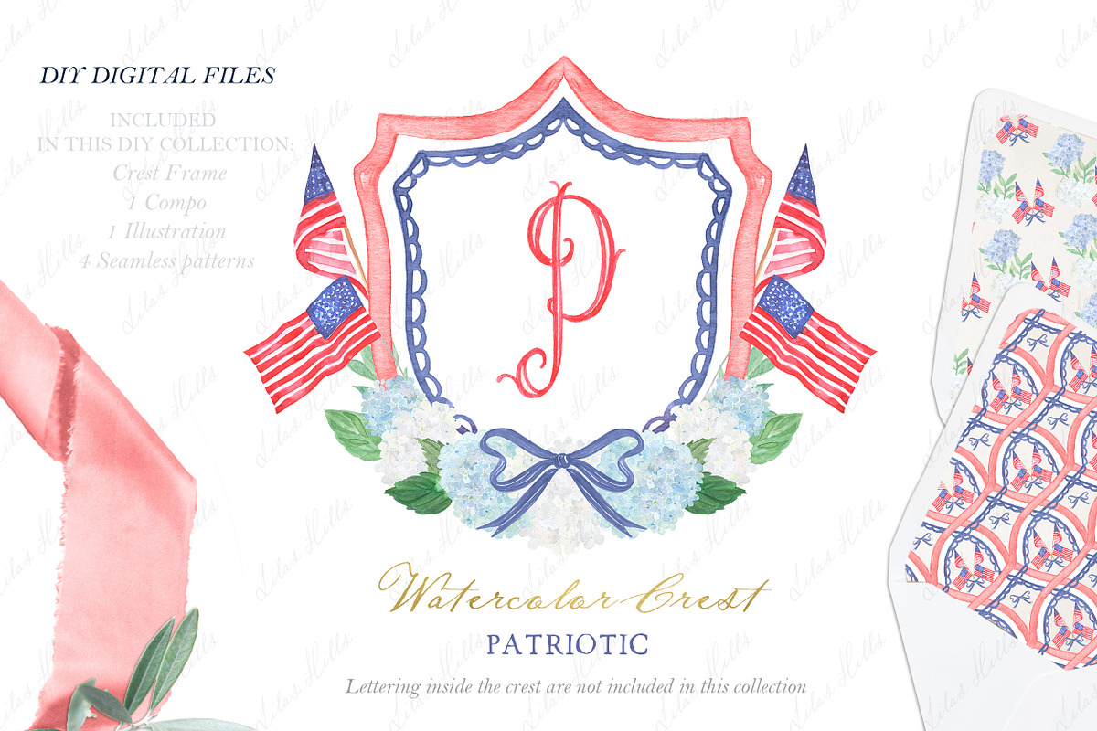 PATRIOTIC Watercolor Crest  Patterns, a Graphic by LABFcreations (Photo 1 of 4)