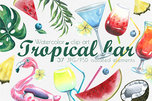 Tropical Bar Watercolor Clipart, an Illustration by NATASHA CHU