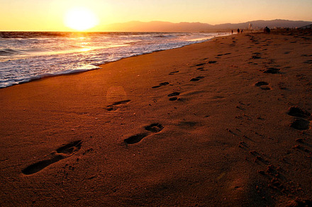 Beach, Footprints and Ocean