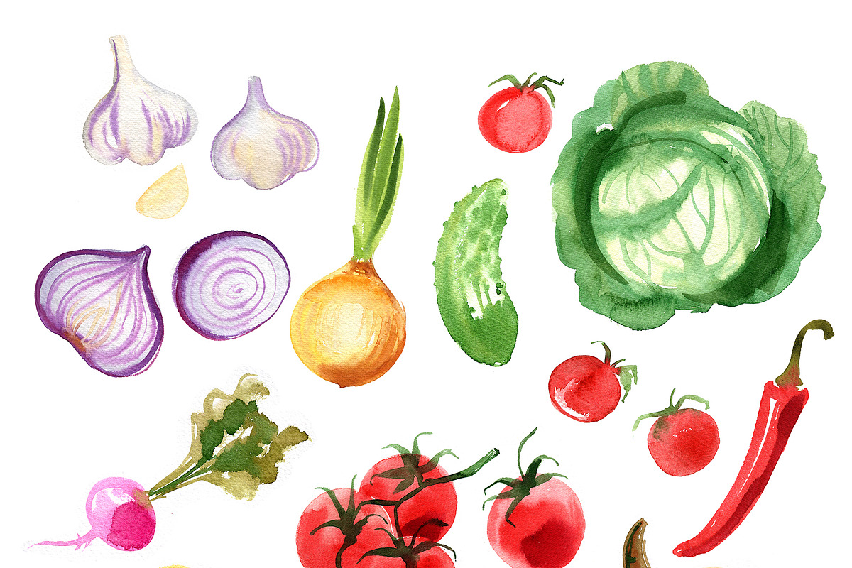 Watercolor food. Fruits & Vegetables, a Food Illustration by irina.vaneeva (Photo 4 of 7)