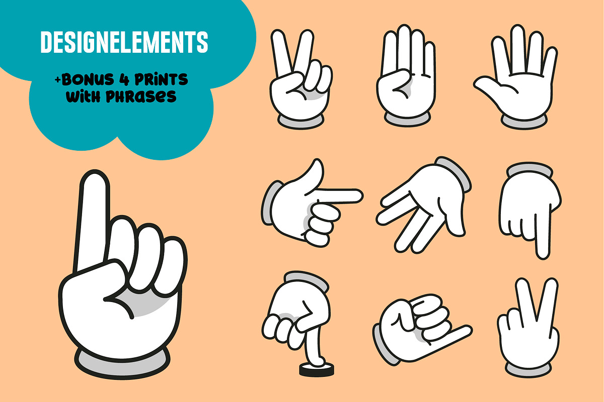 Cartoon Hands, Gestures with Signs, a Person Illustration by Lettering_Logo (Photo 1 of 4)