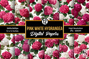 Pink & White Hydrangea Flower Papers, a Pattern Graphic by Creative Store (Thumbnail 1 of 5)