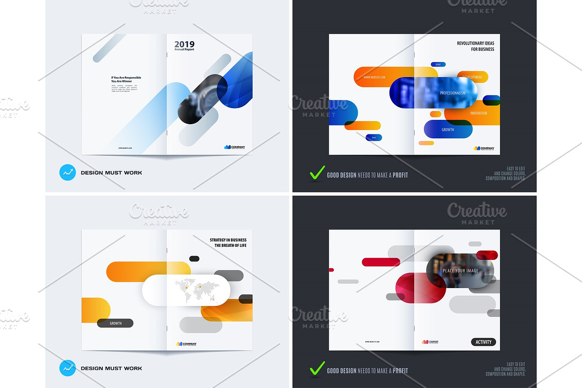 Abstract brochure design, modern annual report, centerfold cover, flyer in A4 with colourful rounded rectangles, a Technology Illustration by Diamond Graphics | EPS 10
