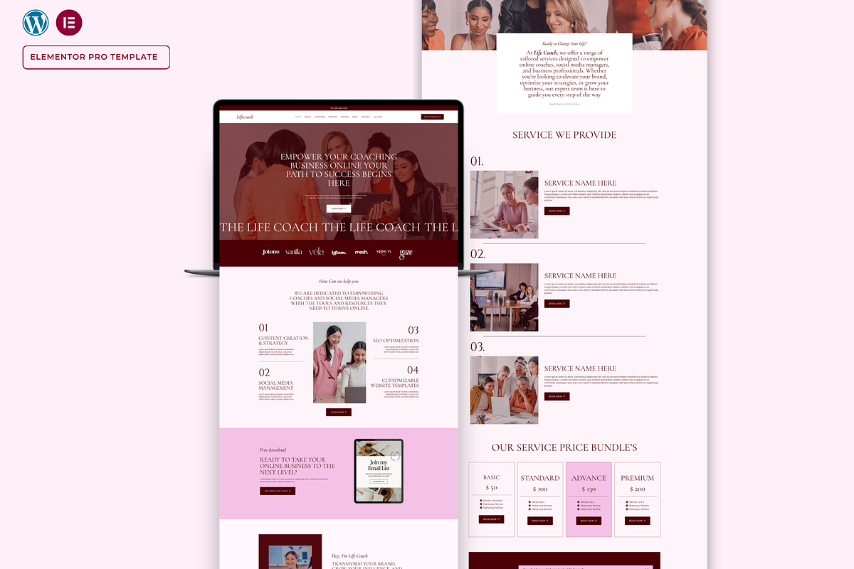 Feminine Coaching Website Template, a WordPress Template by Web Template Market (Photo 1 of 9)