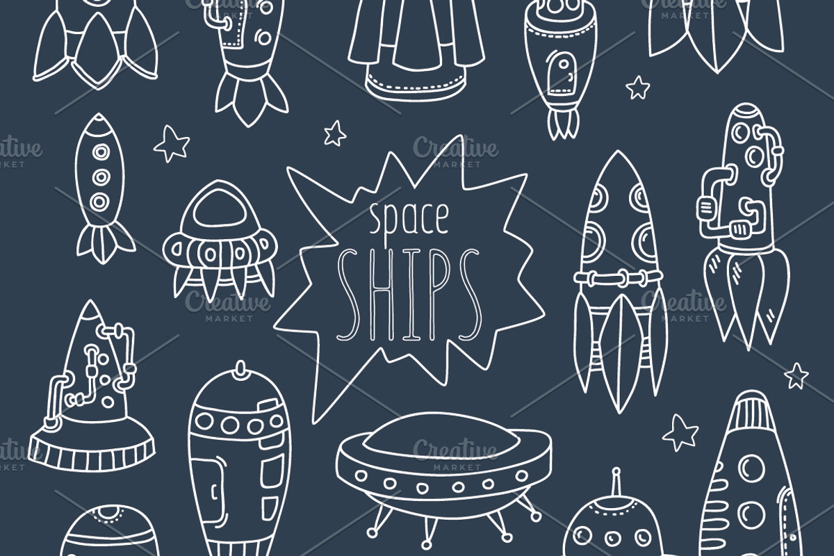 Spaceships set + pattern, an Illustration by YuliaBiser (Photo 4 of 6)