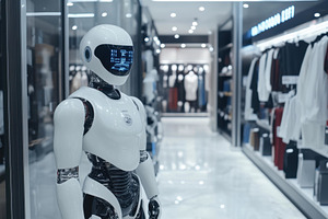 Robotic assistant standing in a mode, a Photo by Tanuart