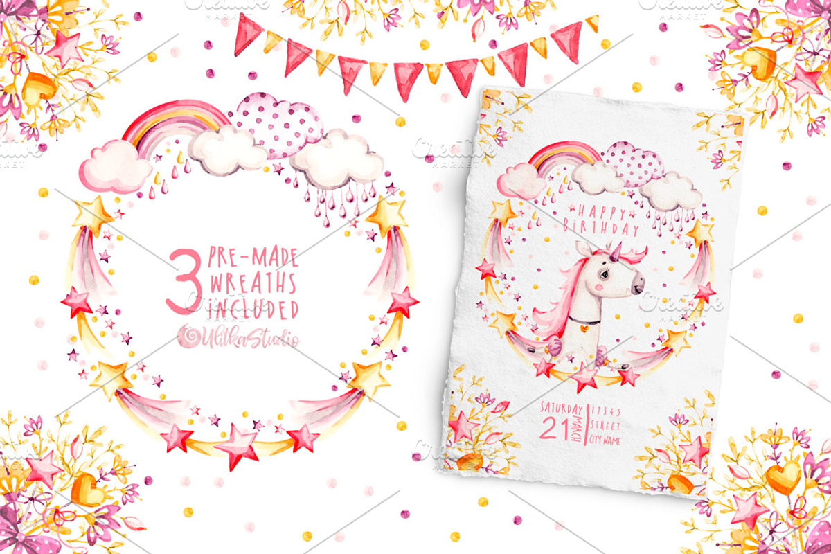 Unicorns Life. Watercolor collection, an Animal Illustration by UlitkaStudio (Photo 13 of 29)