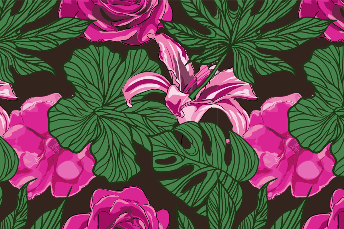 Tropical flowers, leaves pattern., a Pattern Graphic by zeffir (Photo 1 of 2)