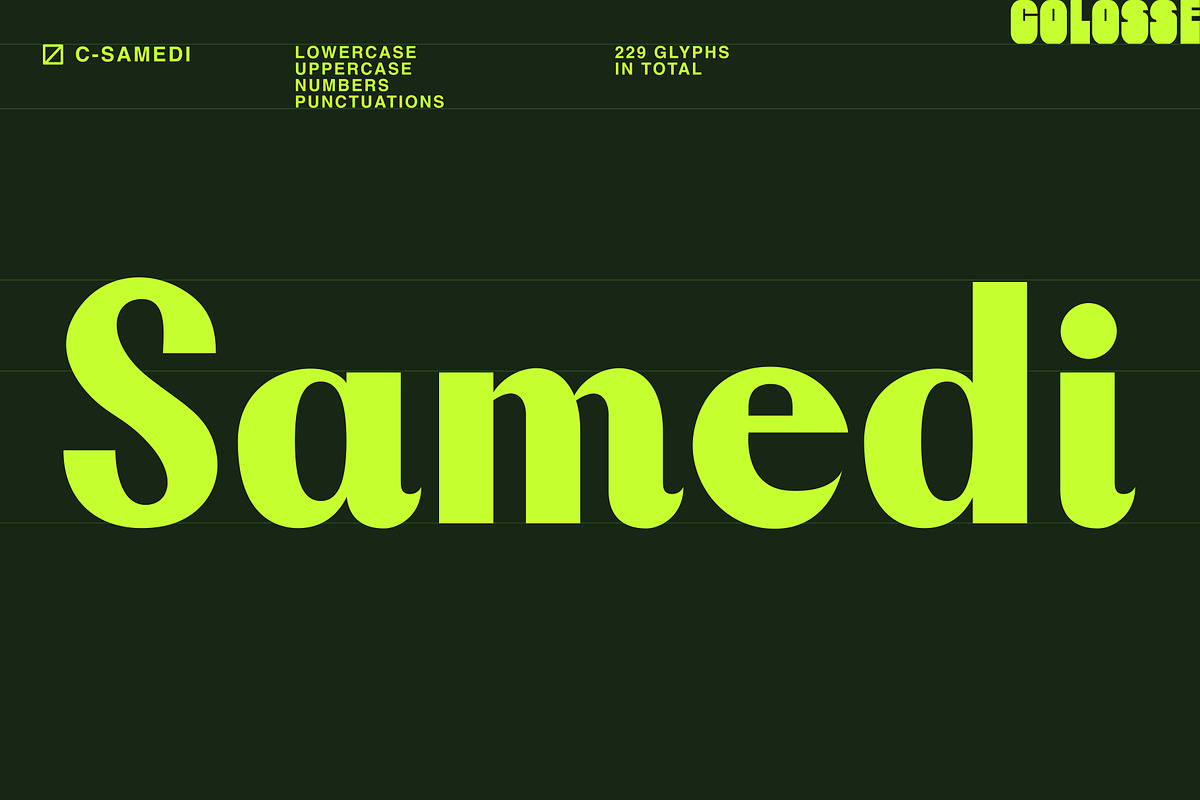 c-samedi display typeface, a Sans Serif Font by Colosse Foundry (Photo 1 of 6)