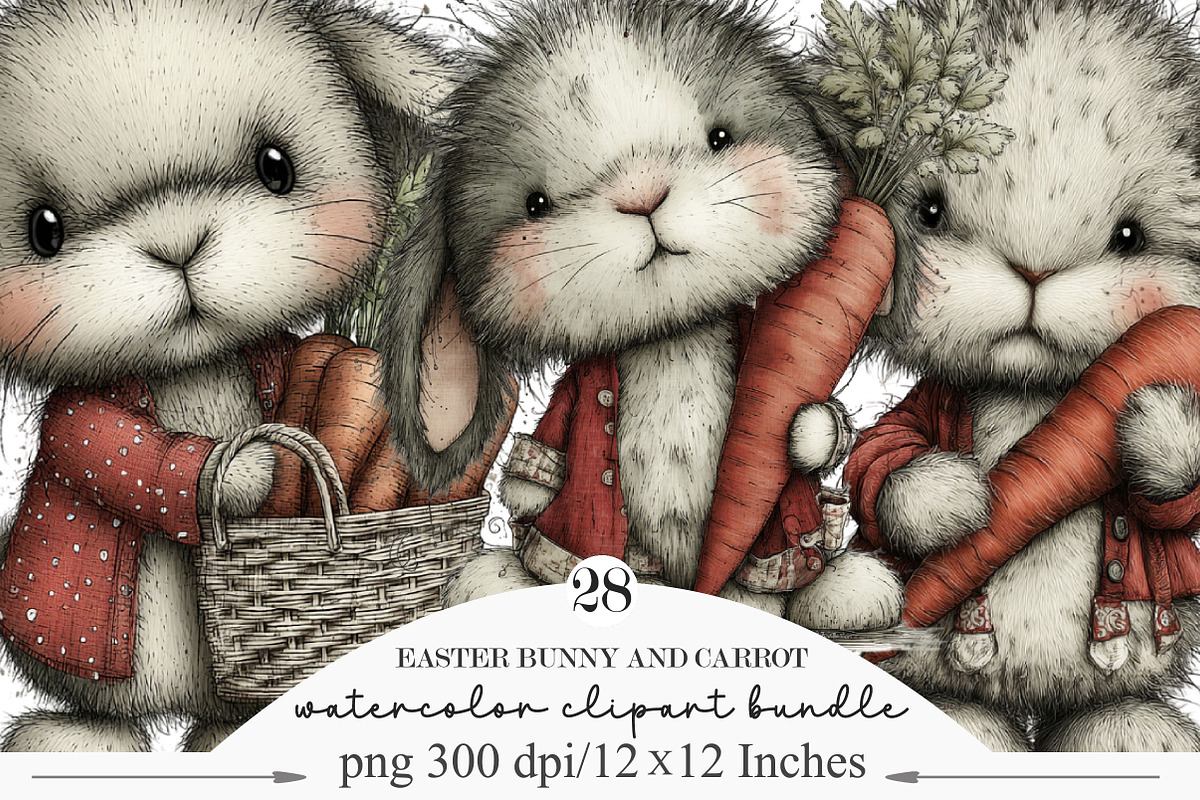 Easter Bunny and Carrot Clipart, an Illustration by Designking (Photo 1 of 5)