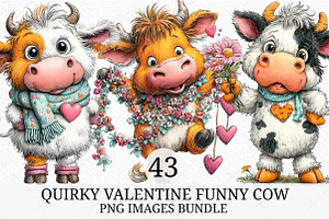 Quirky Valentine Funny Cow Clipart, an Illustration by Craft Nest