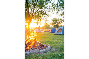 Sunset camping with glowing campfire, a Sports & Recreation Photo by Lermont51