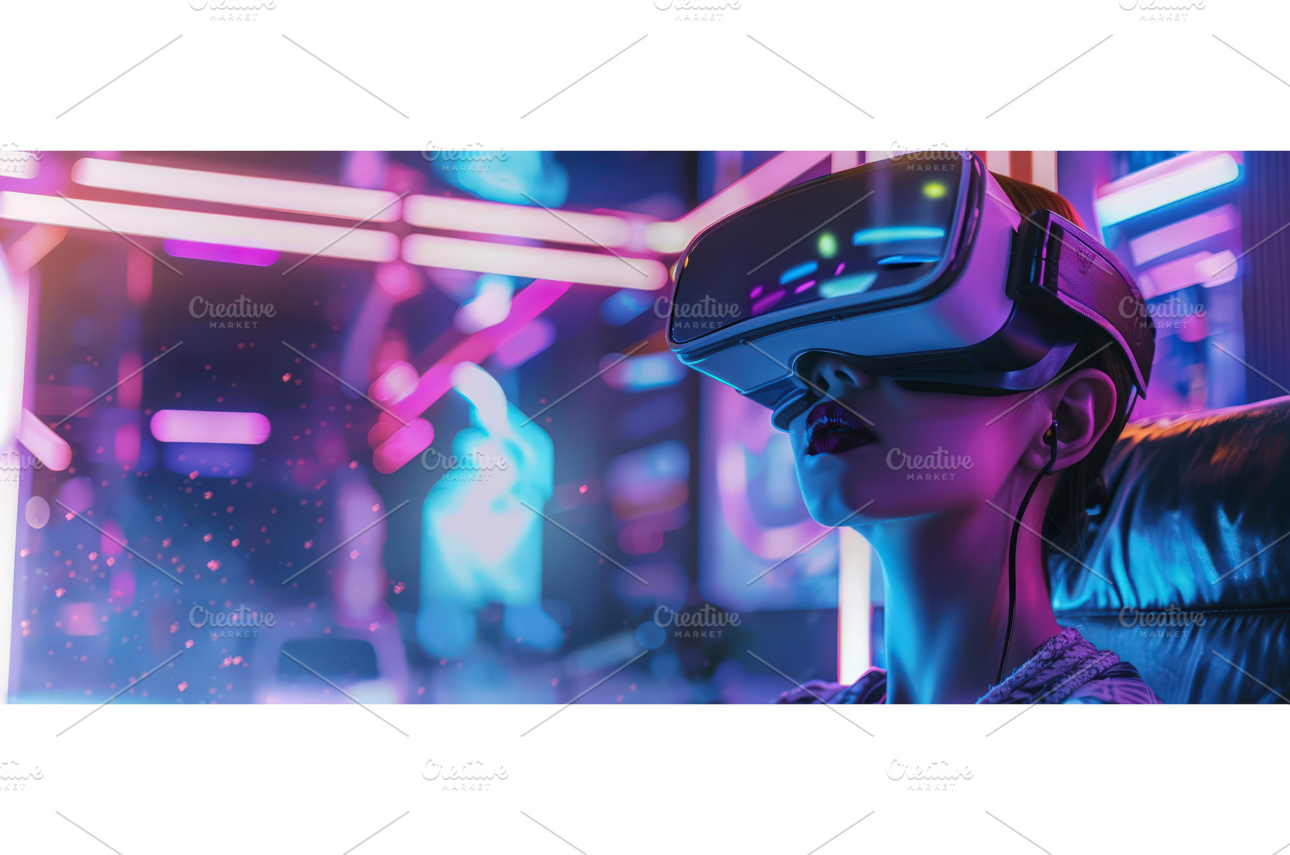 Woman immersed in neon virtual, a Technology Photo by piter.goskov