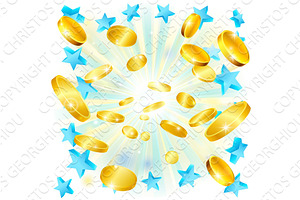 Gold Flying Coins Money Exploding