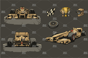 Formula One Car Race Icons Set