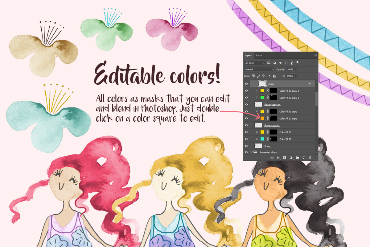 Bohemian Summer Watercolor Set, a Decorative Illustration by SimpleThings (Photo 5 of 9)
